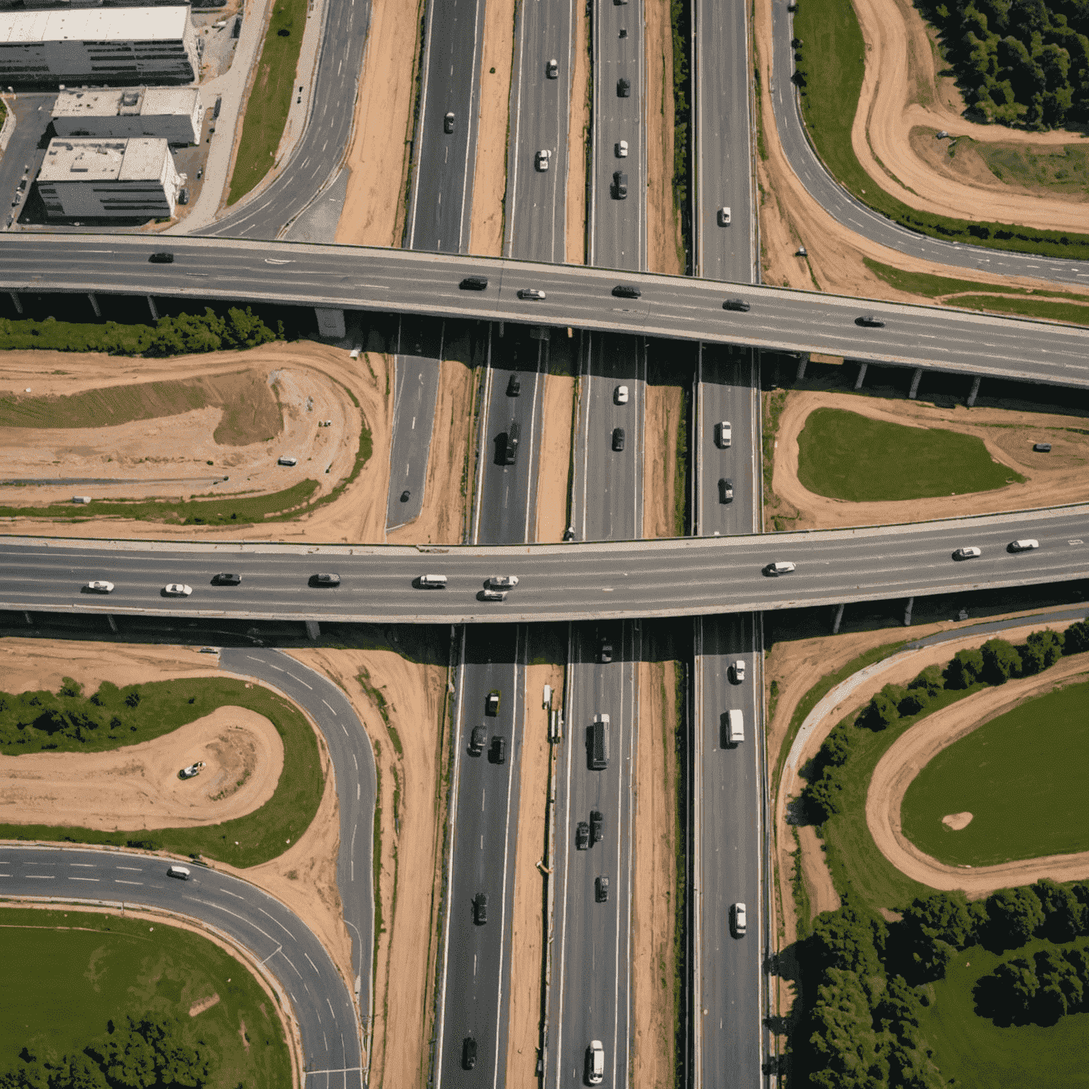 Luftaufnahme der A1 Autobahn mit Baustelle und Geschwindigkeitsbegrenzungsschildern