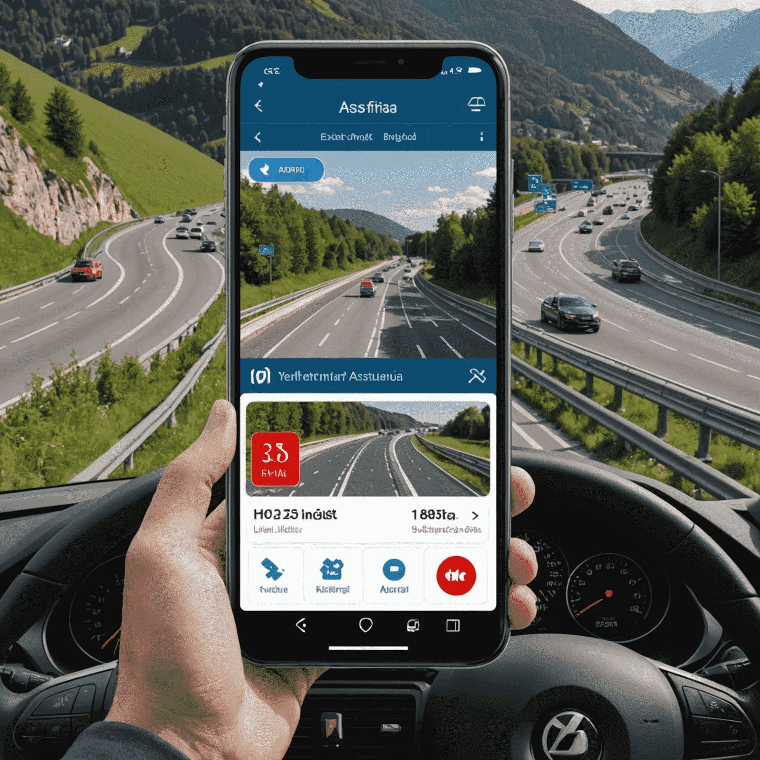 Screenshot der neuen Asfinag-App, die Echtzeit-Verkehrsinformationen für Autobahnen in Österreich, Deutschland, Ungarn und der Tschechischen Republik anzeigt